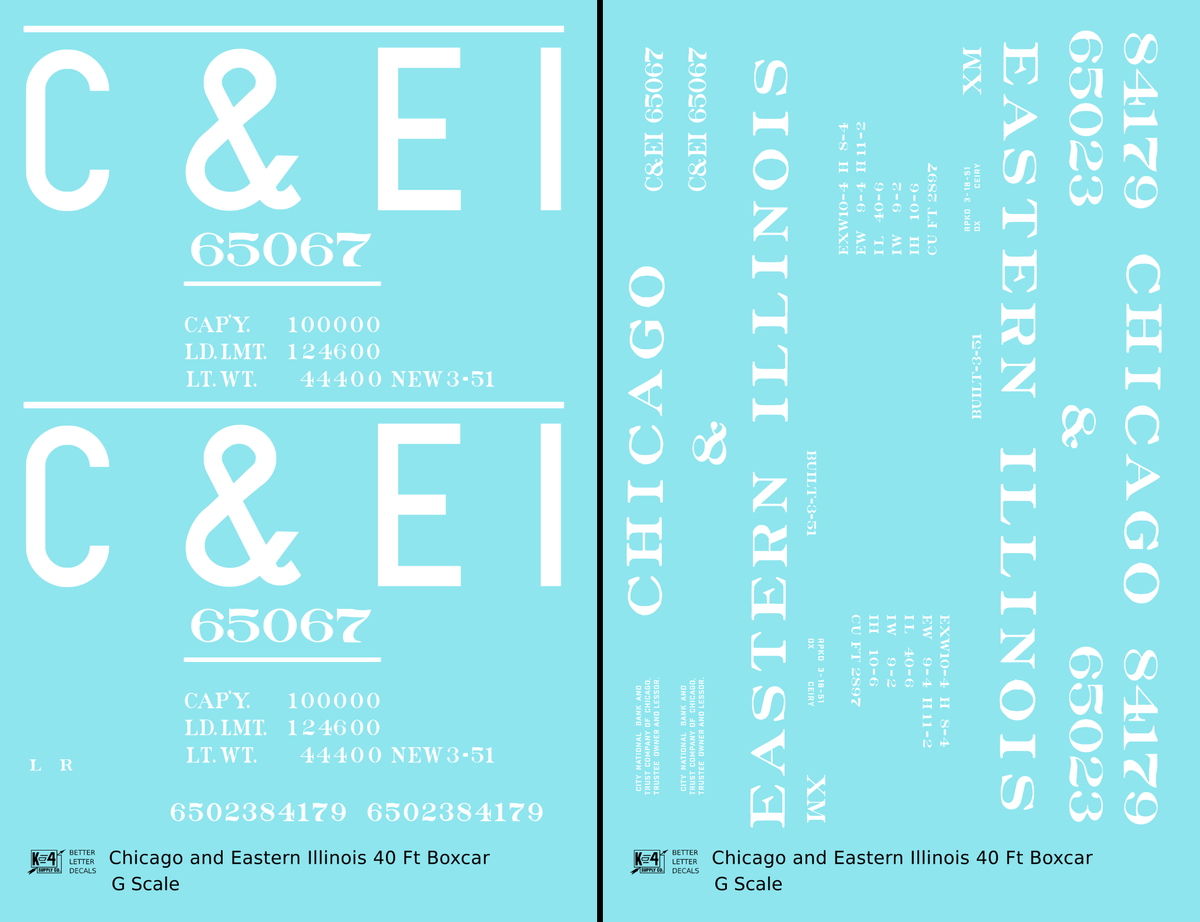 Chicago and Eastern Illinois C&EI Boxcar White Roman Font