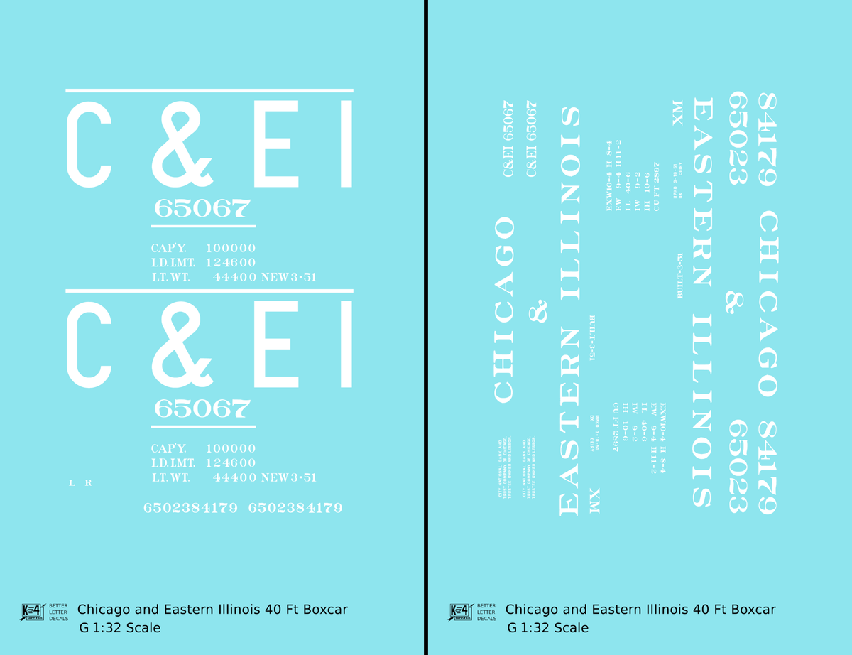 Chicago and Eastern Illinois C&EI Boxcar White Roman Font