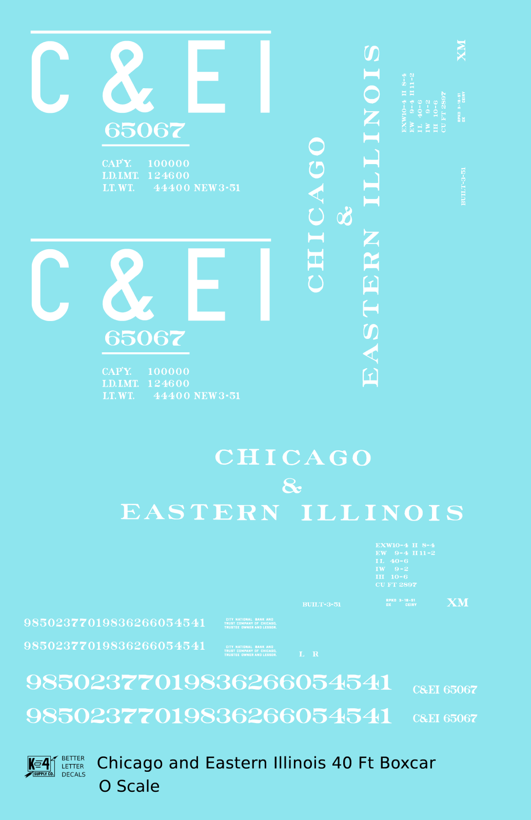 Chicago and Eastern Illinois C&EI Boxcar White Roman Font