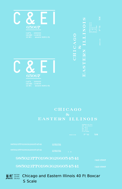 Chicago and Eastern Illinois C&EI Boxcar White Roman Font