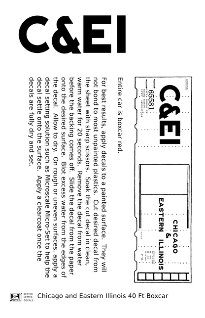 Chicago and Eastern Illinois C&EI Boxcar White Gothic Font