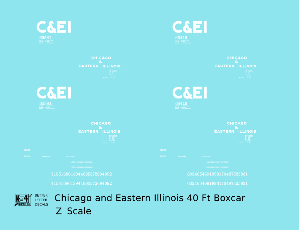 Chicago and Eastern Illinois C&EI Boxcar White Gothic Font