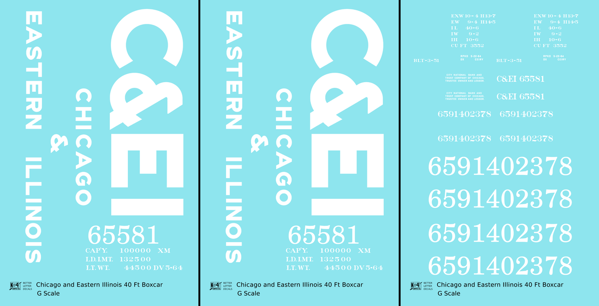 Chicago and Eastern Illinois C&EI Boxcar White Gothic Font