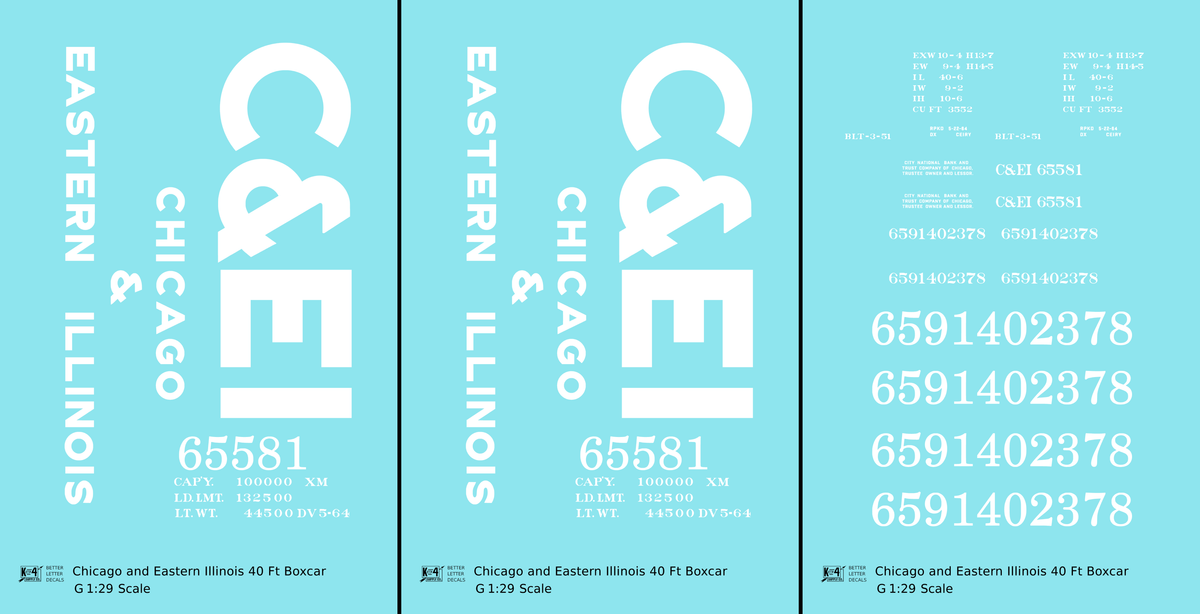 Chicago and Eastern Illinois C&EI Boxcar White Gothic Font