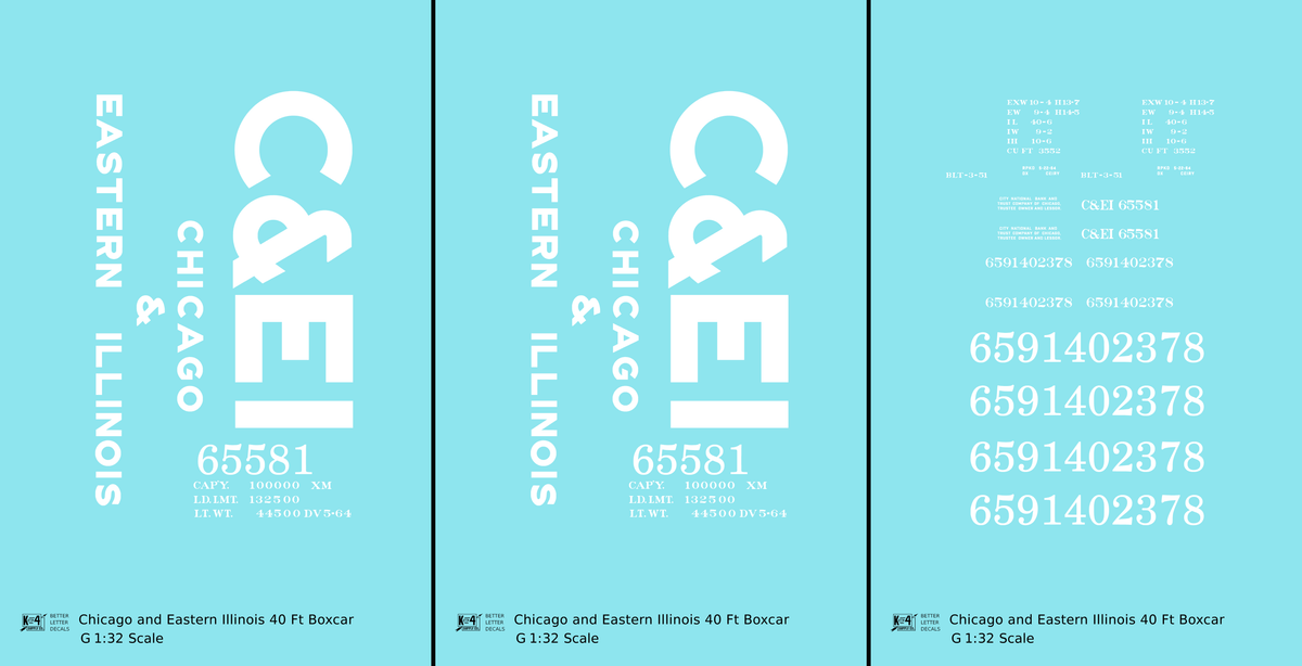 Chicago and Eastern Illinois C&EI Boxcar White Gothic Font
