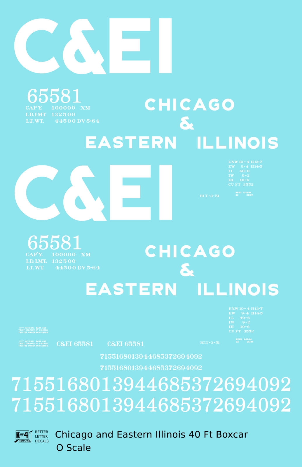Chicago and Eastern Illinois C&EI Boxcar White Gothic Font