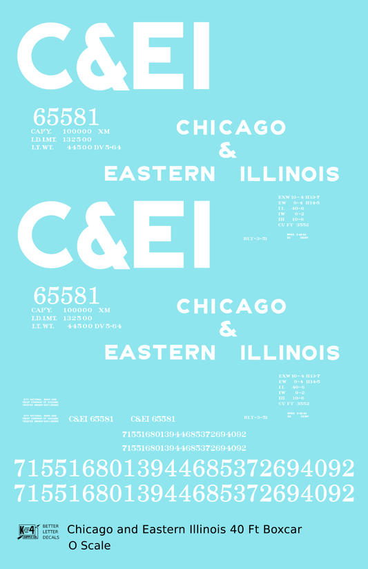 Chicago and Eastern Illinois C&EI Boxcar White Gothic Font