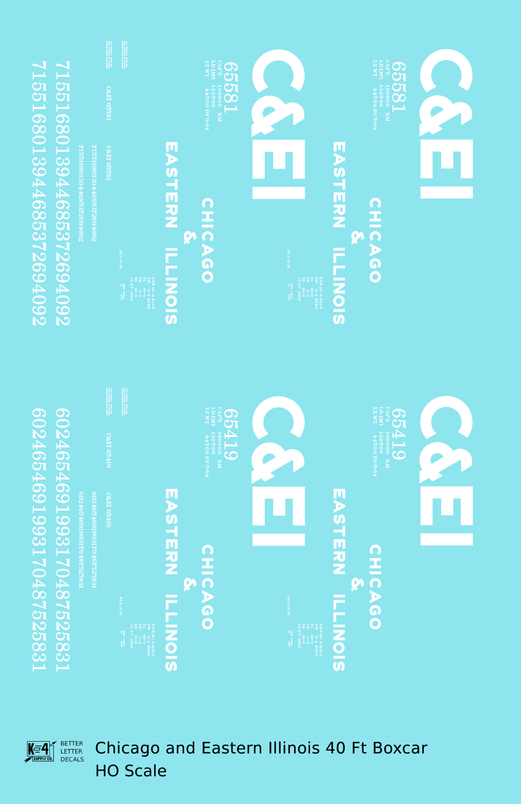 Chicago and Eastern Illinois C&EI Boxcar White Gothic Font
