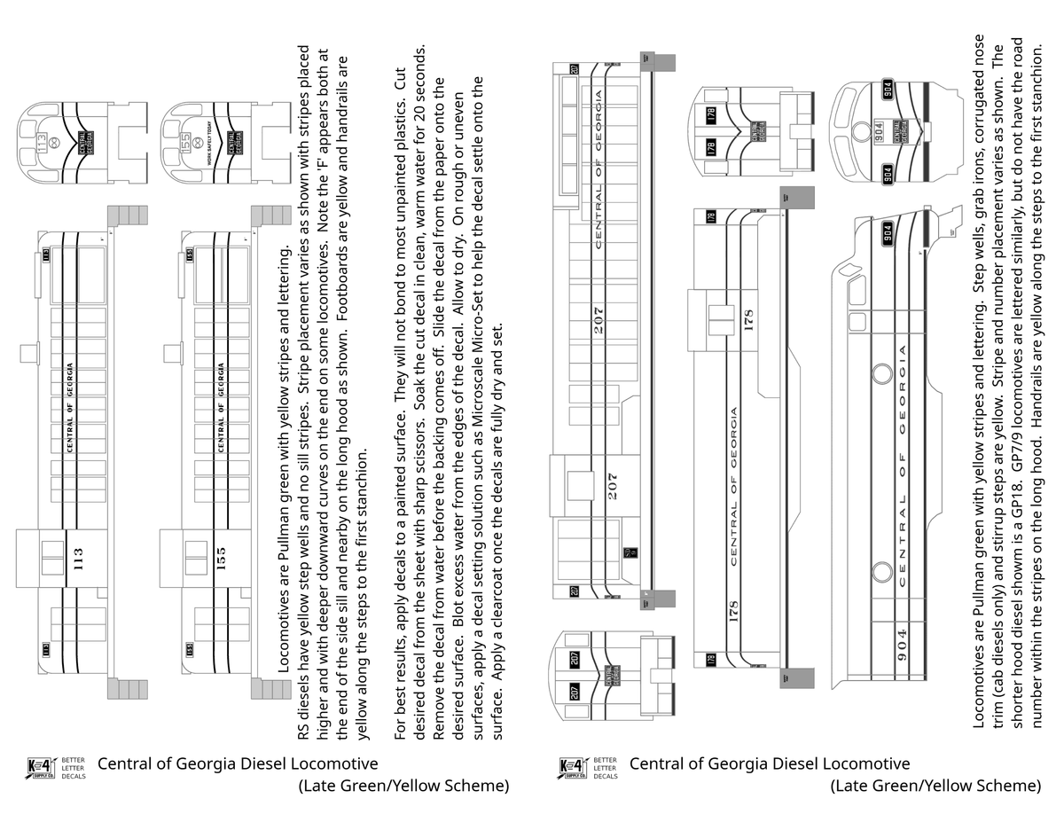 Central Of Georgia Diesel Locomotive Yellow Collard Scheme - Decal