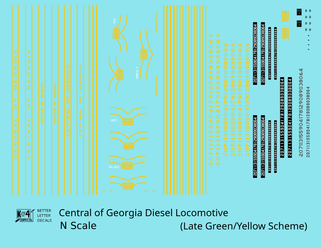 Central Of Georgia Diesel Locomotive Yellow Collard Scheme - Decal - Choose Scale