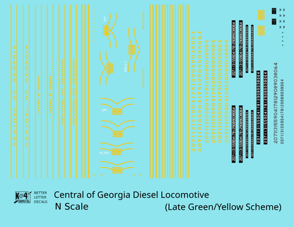 Central Of Georgia Diesel Locomotive Yellow Collard Scheme - Decal - Choose Scale