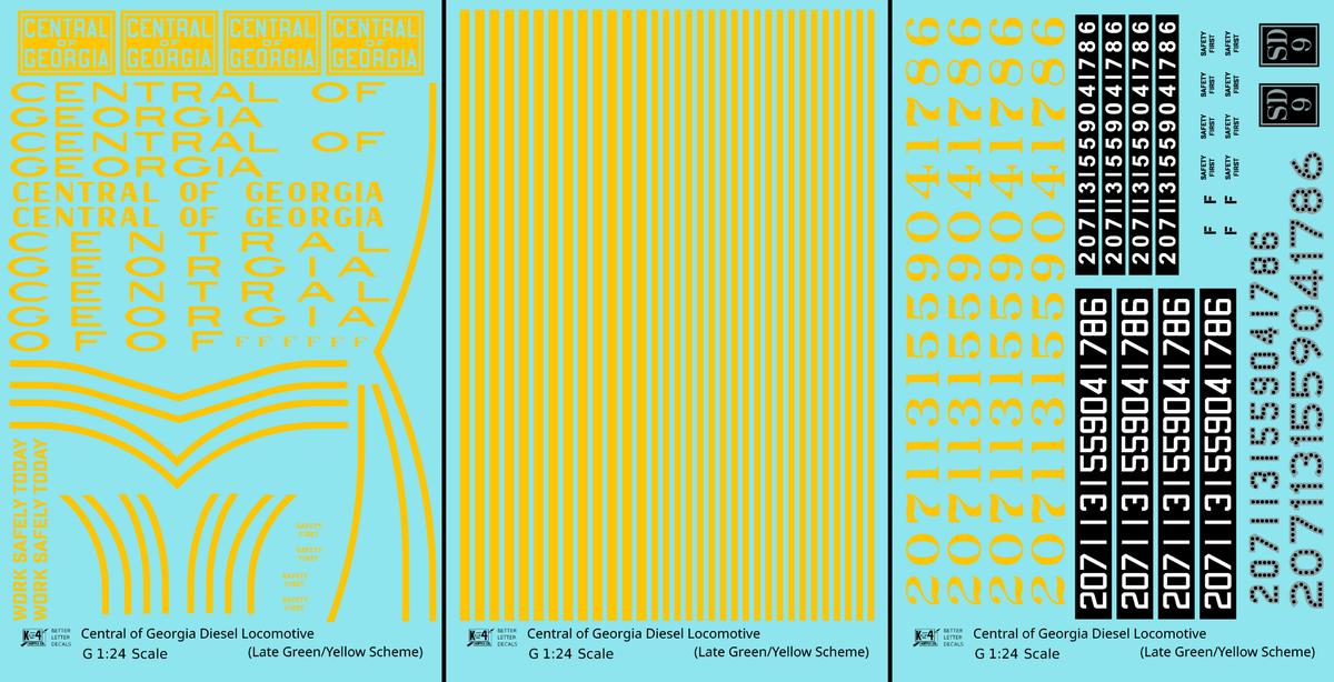 Central Of Georgia Diesel Locomotive Yellow Collard Scheme - Decal - Choose Scale