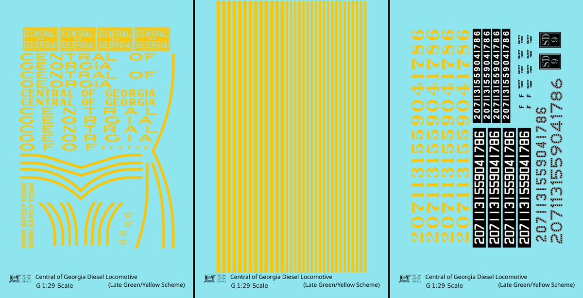 Central Of Georgia Diesel Locomotive Yellow Collard Scheme - Decal - Choose Scale