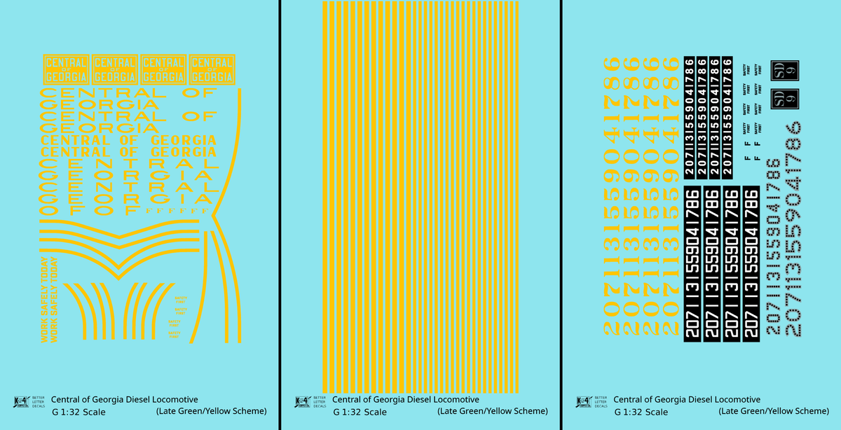 Central Of Georgia Diesel Locomotive Yellow Collard Scheme - Decal - Choose Scale