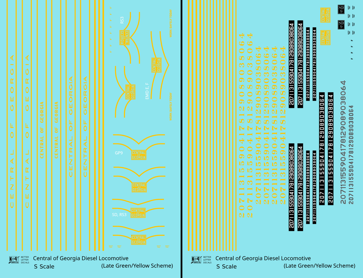 Central Of Georgia Diesel Locomotive Yellow Collard Scheme - Decal - Choose Scale