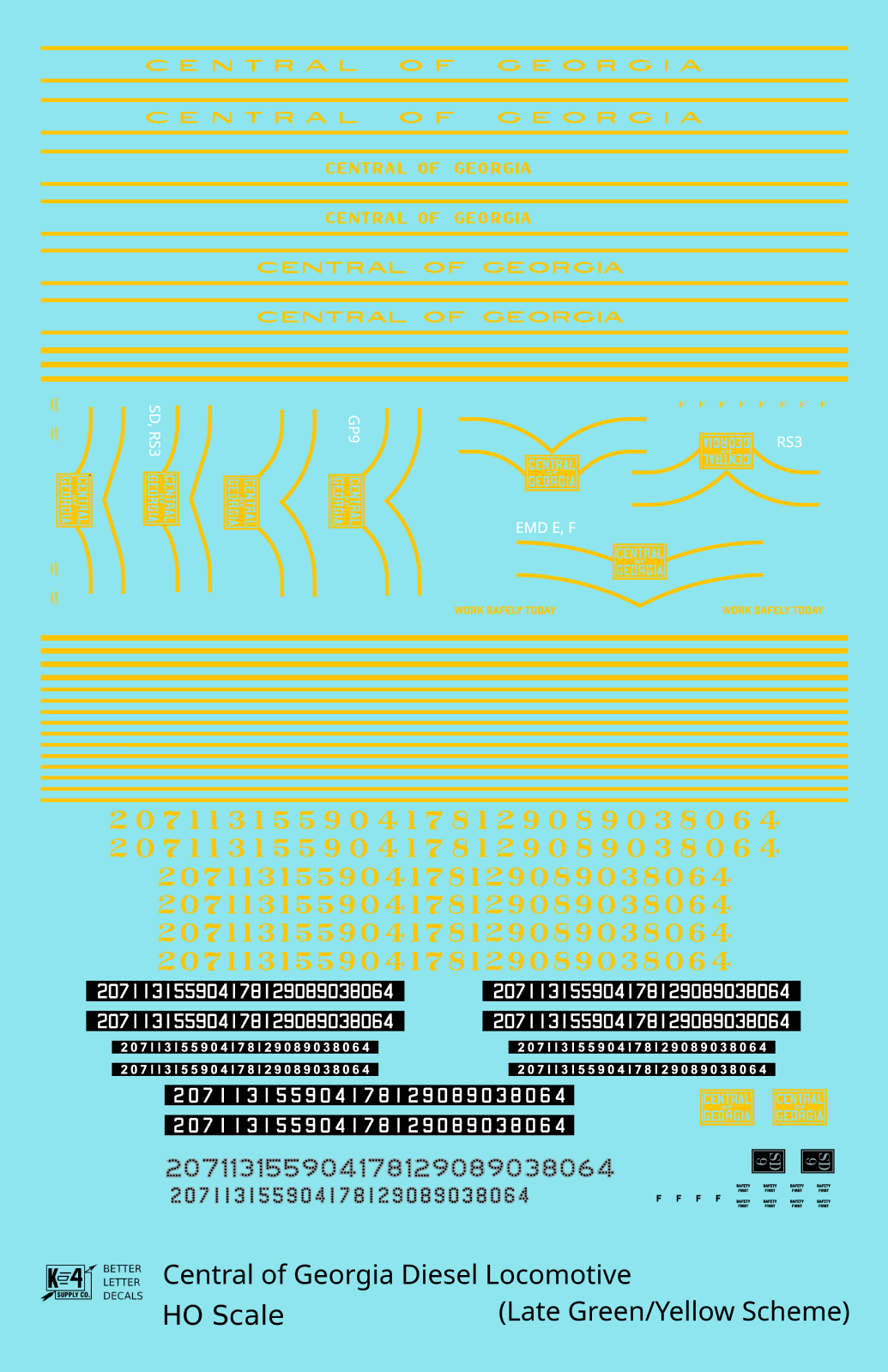 Central Of Georgia Diesel Locomotive Yellow Collard Scheme - Decal Sheet