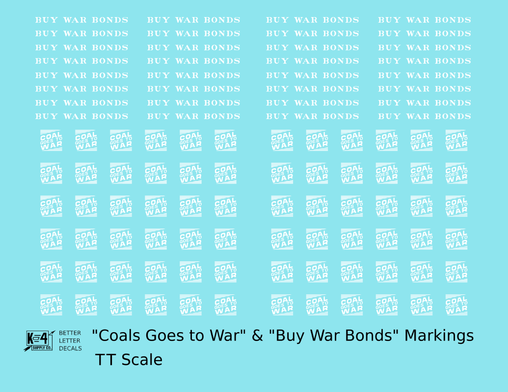 PRR Coal Goes To War Buy War Bonds Markings  White  - Decal - Choose Scale