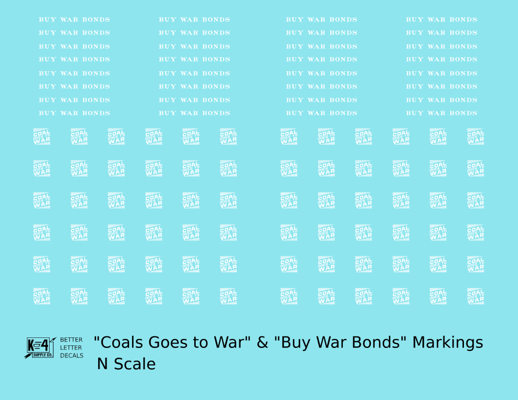 PRR Coal Goes To War Buy War Bonds Markings  White  - Decal - Choose Scale