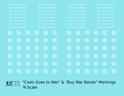 PRR Coal Goes To War Buy War Bonds Markings  White  - Decal - Choose Scale