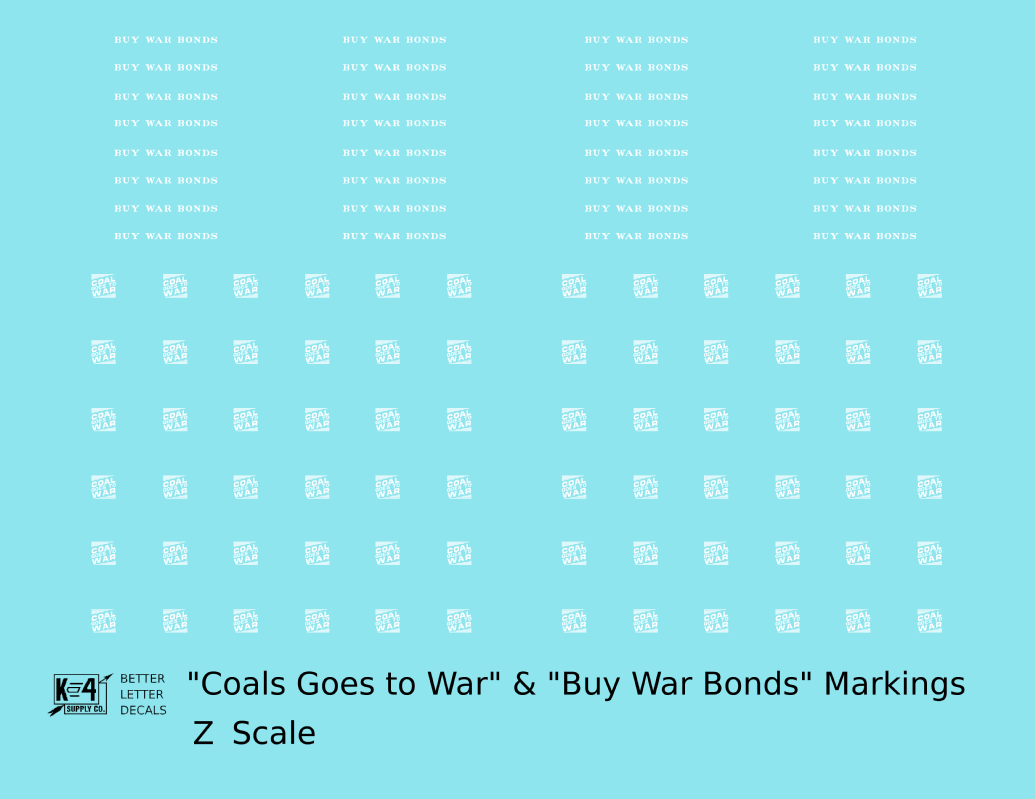 PRR Coal Goes To War Buy War Bonds Markings  White  - Decal - Choose Scale