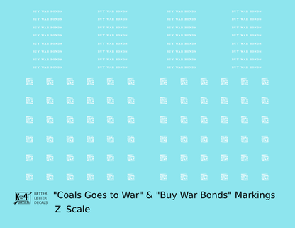 PRR Coal Goes To War Buy War Bonds Markings  White  - Decal - Choose Scale