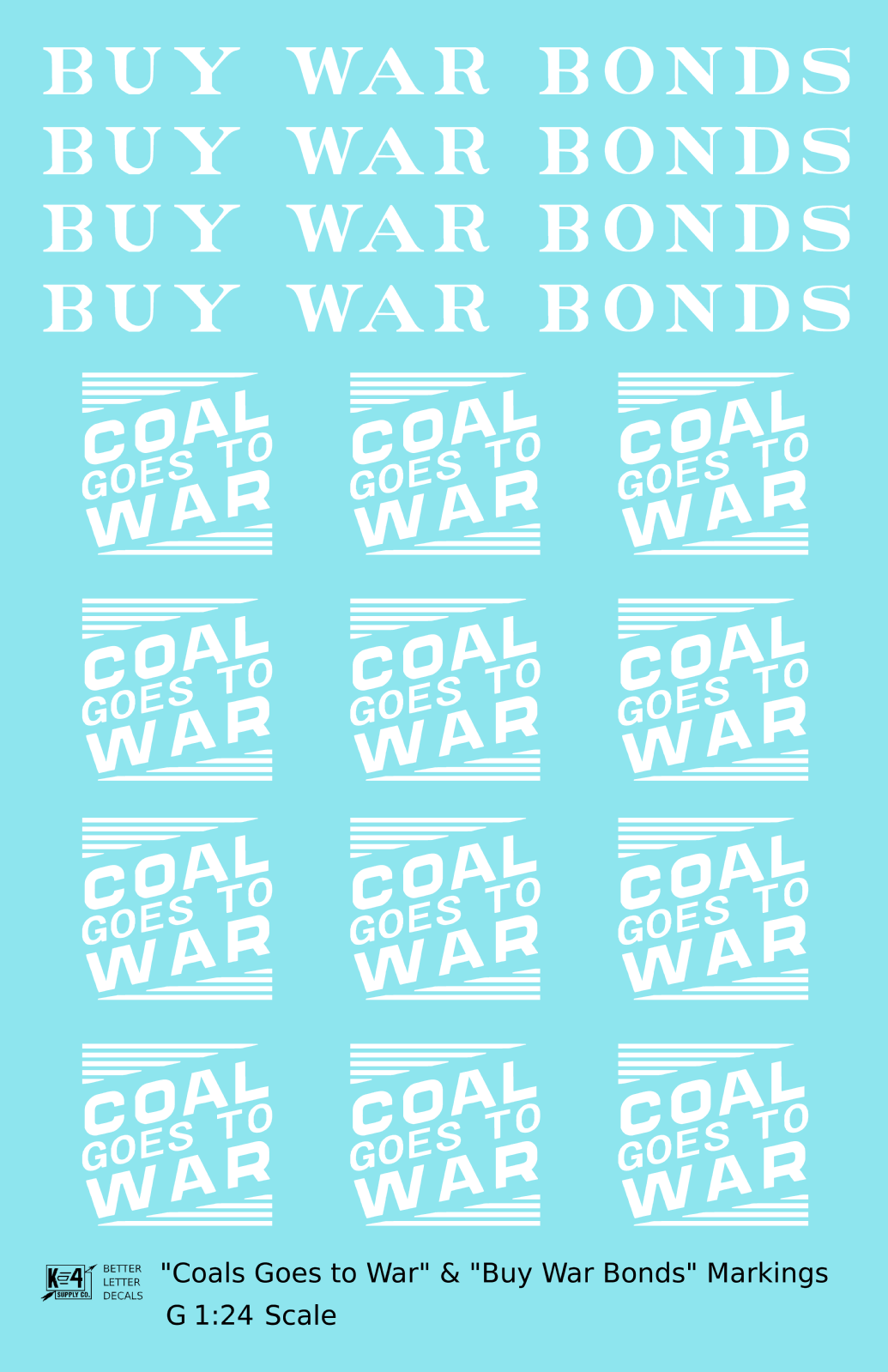 PRR Coal Goes To War Buy War Bonds Markings  White  - Decal - Choose Scale