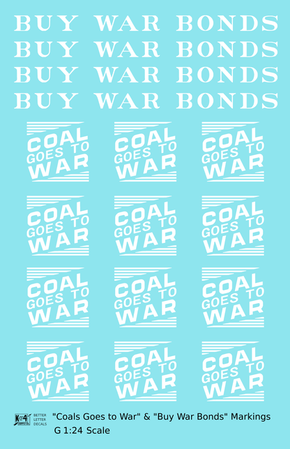 PRR Coal Goes To War Buy War Bonds Markings  White  - Decal - Choose Scale