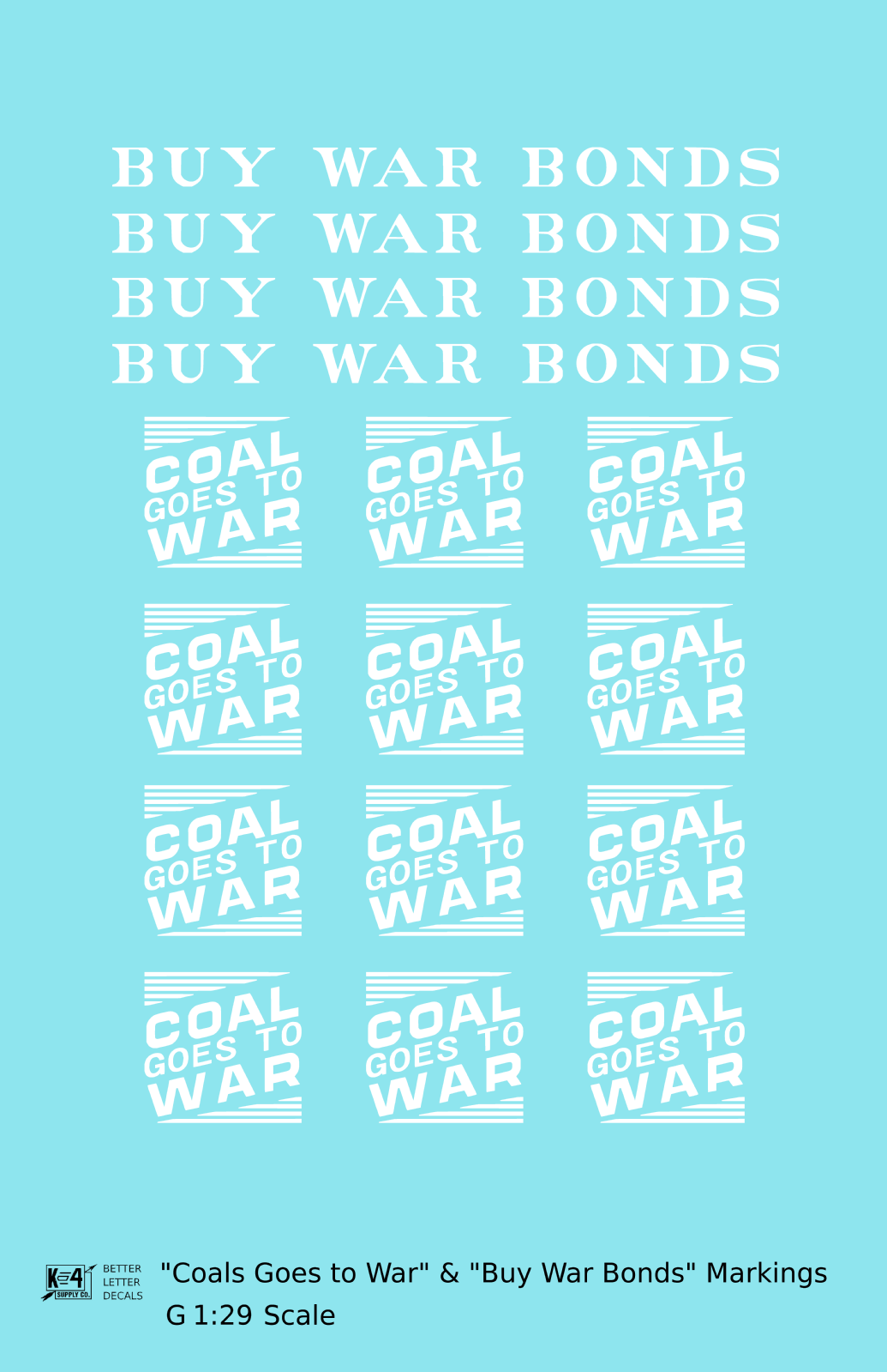 PRR Coal Goes To War Buy War Bonds Markings  White  - Decal - Choose Scale