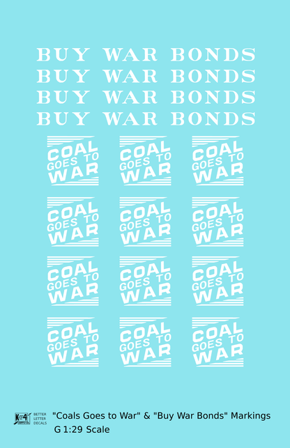 PRR Coal Goes To War Buy War Bonds Markings  White  - Decal - Choose Scale