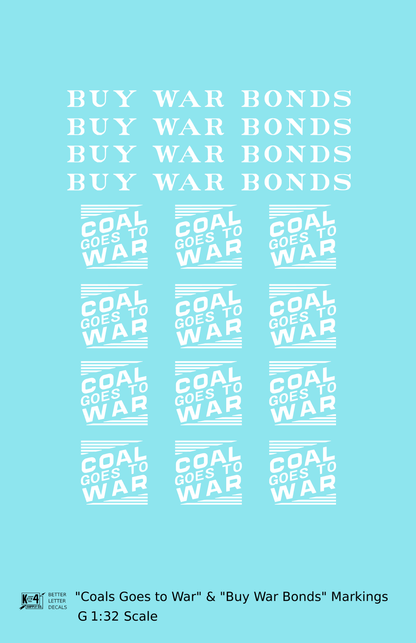 PRR Coal Goes To War Buy War Bonds Markings  White  - Decal - Choose Scale