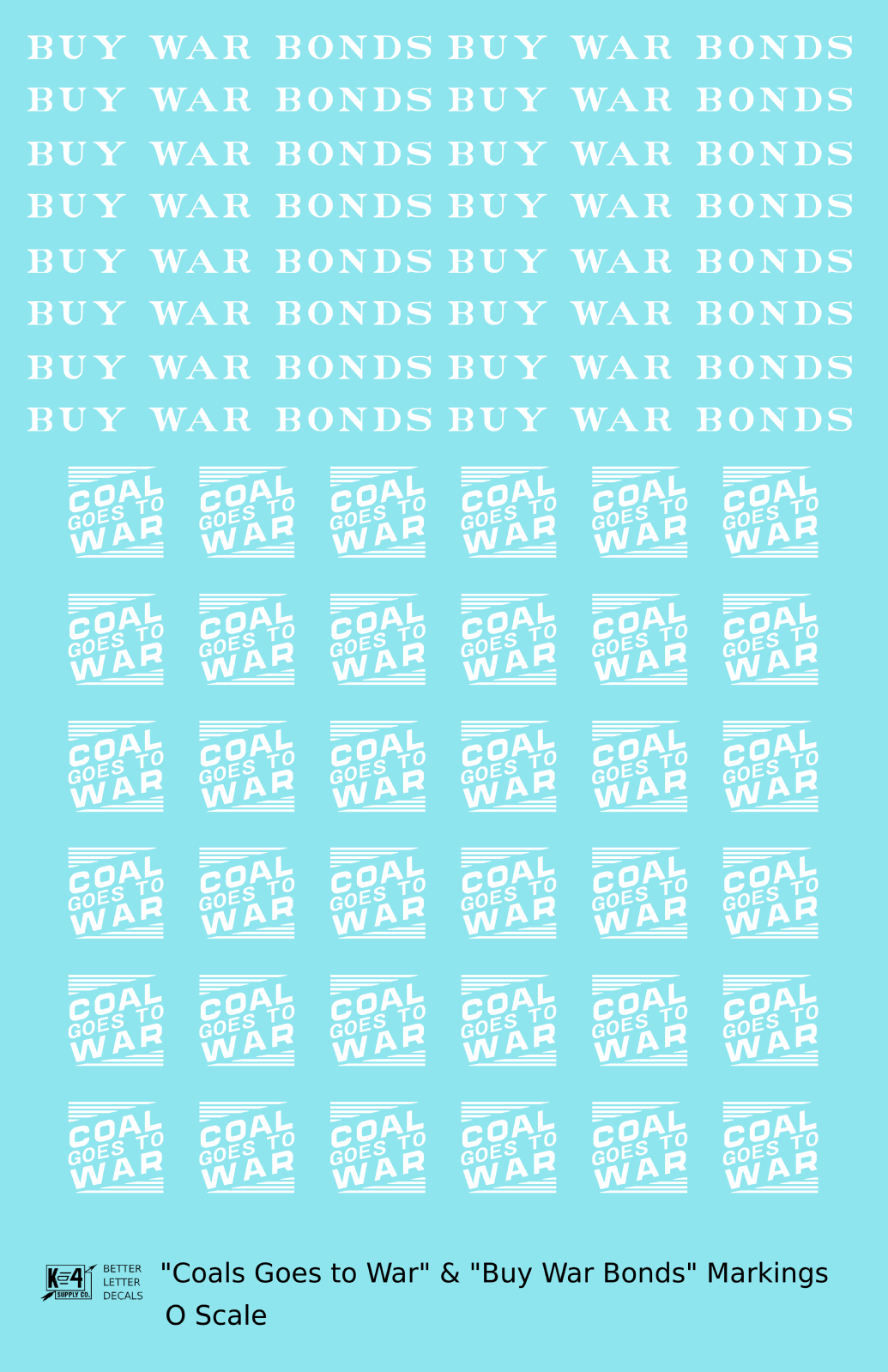 PRR Coal Goes To War Buy War Bonds Markings  White  - Decal - Choose Scale