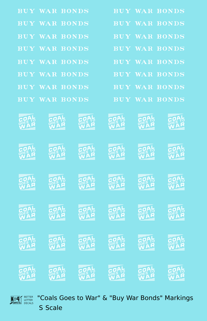 PRR Coal Goes To War Buy War Bonds Markings  White  - Decal - Choose Scale