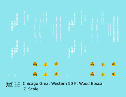 Chicago Great Western 50 Ft Furniture Boxcar White and Yellow Leaf Herald - Decal - Choose Scale