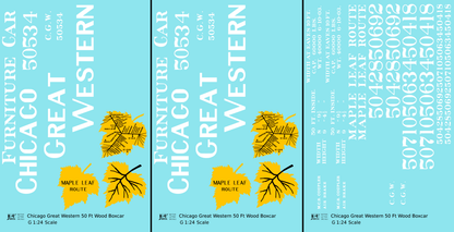 Chicago Great Western 50 Ft Furniture Boxcar White and Yellow Leaf Herald - Decal - Choose Scale