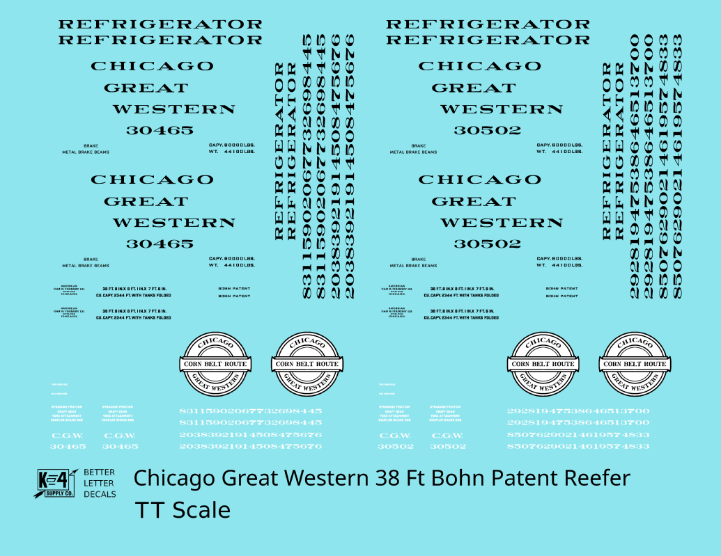 Chicago Great Western 38 Ft Bohn Patent Ice Reefer Black and White