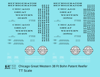 Chicago Great Western 38 Ft Bohn Patent Ice Reefer Black and White