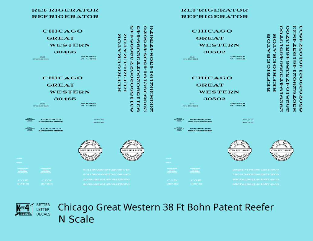 Chicago Great Western 38 Ft Bohn Patent Ice Reefer Black and White