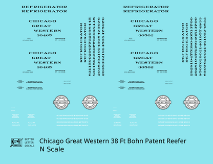 Chicago Great Western 38 Ft Bohn Patent Ice Reefer Black and White