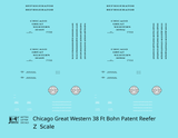 Chicago Great Western 38 Ft Bohn Patent Ice Reefer Black and White  - Decal - Choose Scale