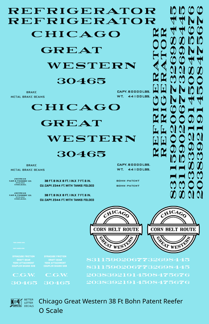 Chicago Great Western 38 Ft Bohn Patent Ice Reefer Black and White