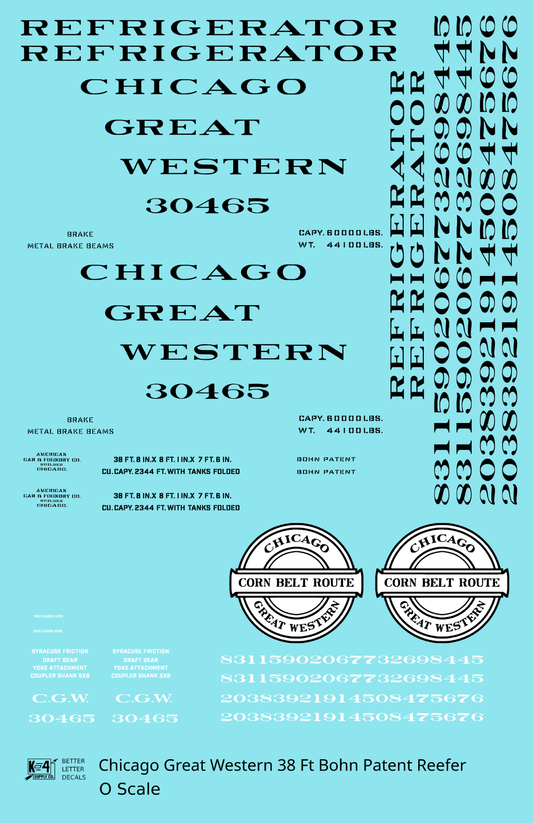 Chicago Great Western 38 Ft Bohn Patent Ice Reefer Black and White