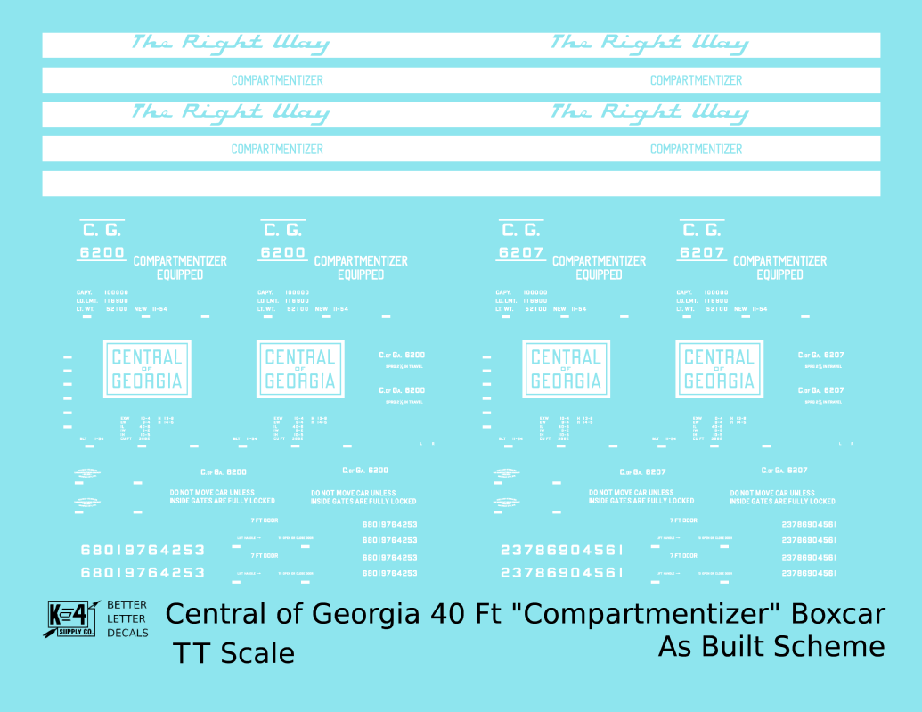 Central Of Georgia 40 Ft Compartmentizer Boxcar White As Built