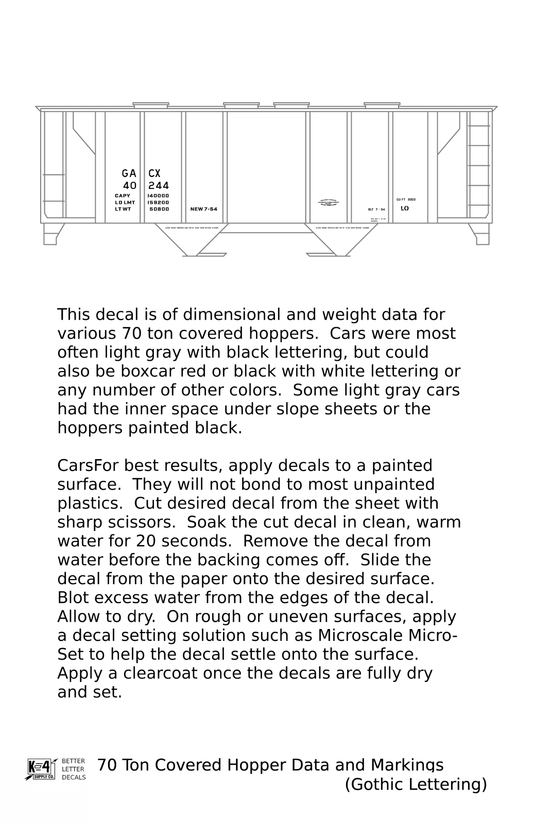 Dimensional and Weight Data 70 Ton Covered Hopper Gothic Font