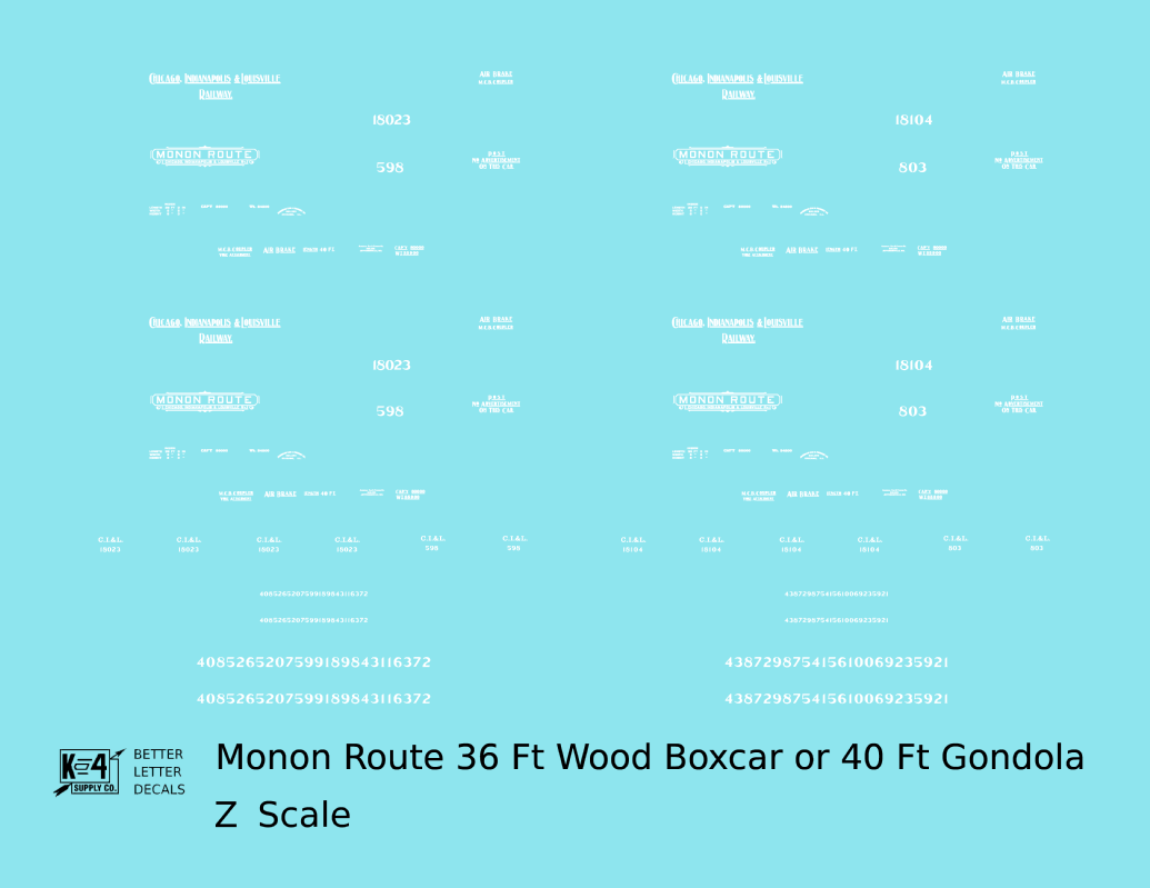 CI&L (Monon) 36 Ft Wood Boxcar 40 Ft Gondola White Early Scheme