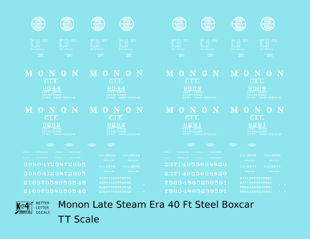 Monon (CIL) 40 Ft Steam Era Boxcar White Early Round Herald