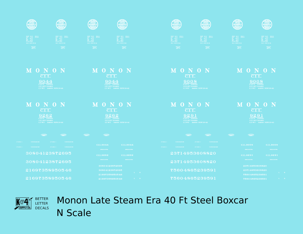 Monon (CIL) 40 Ft Steam Era Boxcar White Early Round Herald
