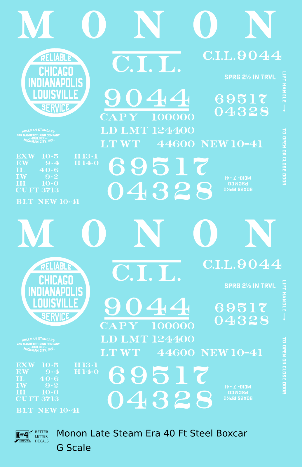 Monon (CIL) 40 Ft Steam Era Boxcar White Early Round Herald