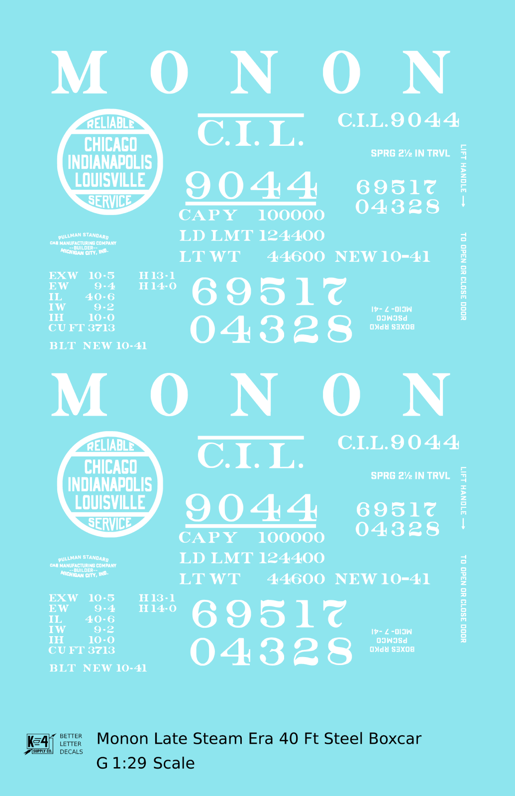 Monon (CIL) 40 Ft Steam Era Boxcar White Early Round Herald