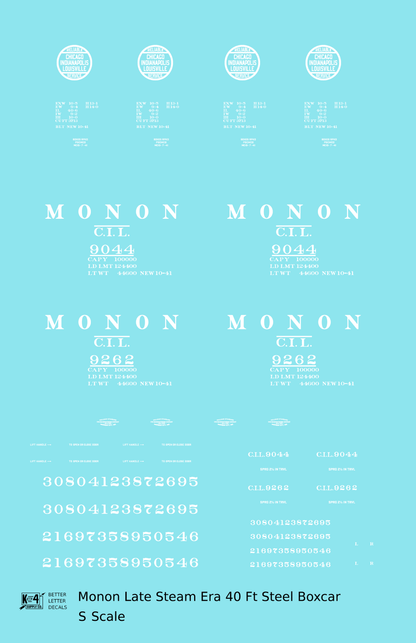 Monon (CIL) 40 Ft Steam Era Boxcar White Early Round Herald
