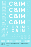 Chicago and Illinois Midland 50 and 70 Ton Gondolas White  - Decal Sheet